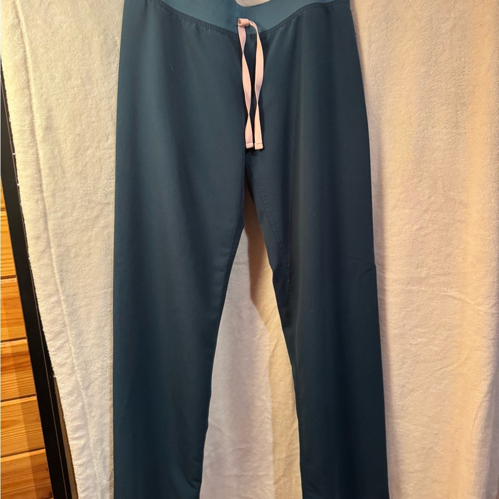 Figs Women's Scrub Pants in Teal with Pink Drawstring